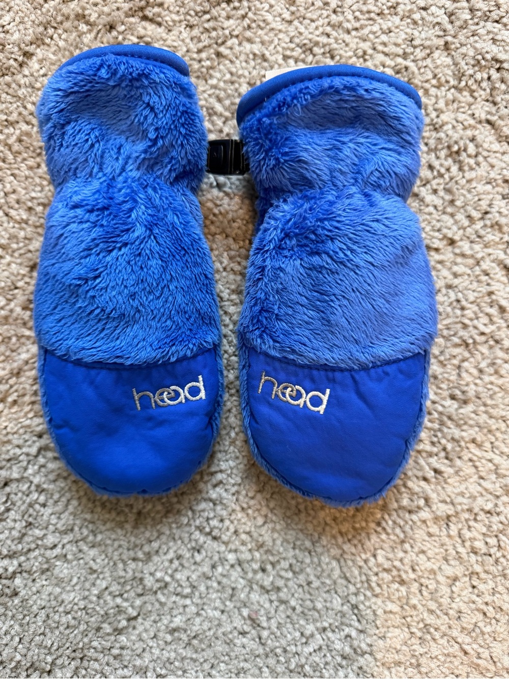 Head Plush Royal Blue Kids Mittens with Clip